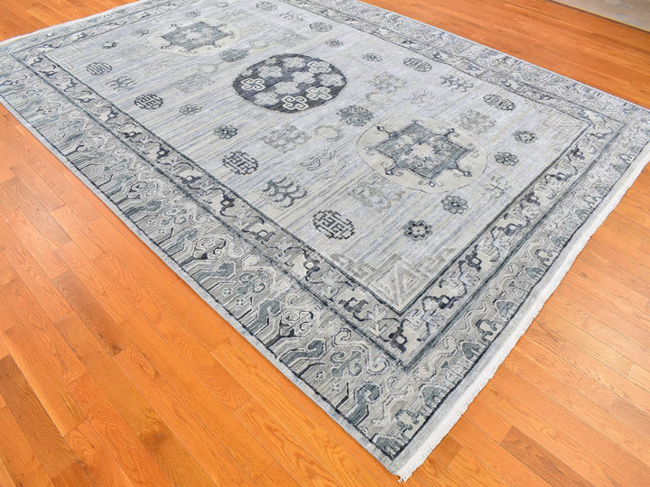 8'10" x 12'1" New Hand Knotted Grey Wool & Silk Rectangle Oriental Rug - MOA10259370
