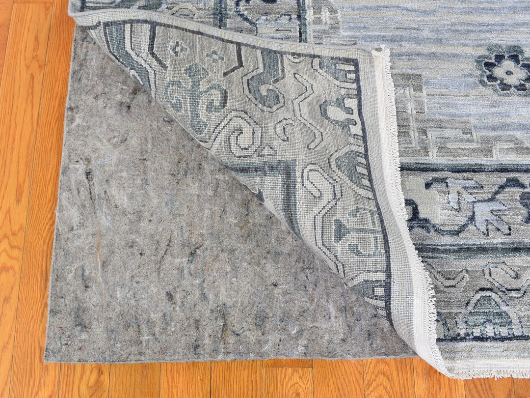 8'10" x 12'1" New Hand Knotted Grey Wool & Silk Rectangle Oriental Rug - MOA10259370
