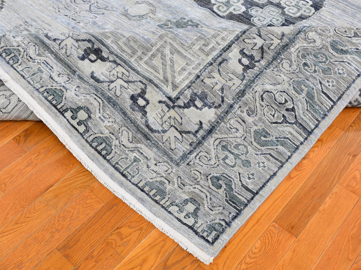 8'10" x 12'1" New Hand Knotted Grey Wool & Silk Rectangle Oriental Rug - MOA10259370