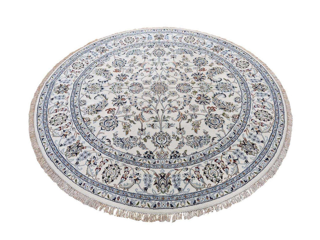4'2" x 4'2" New Hand Knotted Ivory Wool & Silk Round Oriental Rug - MOA10259413