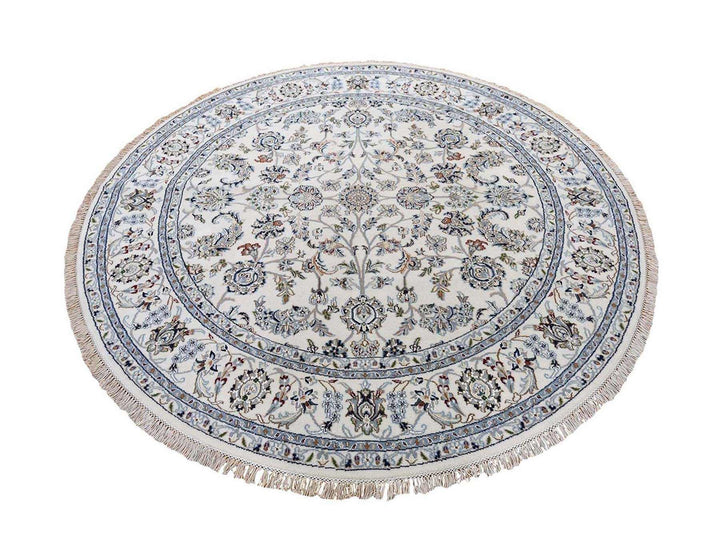 4'2" x 4'2" New Hand Knotted Ivory Wool & Silk Round Oriental Rug - MOA10259413