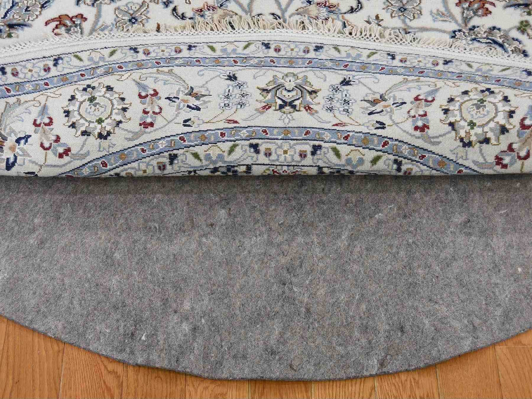 4'2" x 4'2" New Hand Knotted Ivory Wool & Silk Round Oriental Rug - MOA10259413