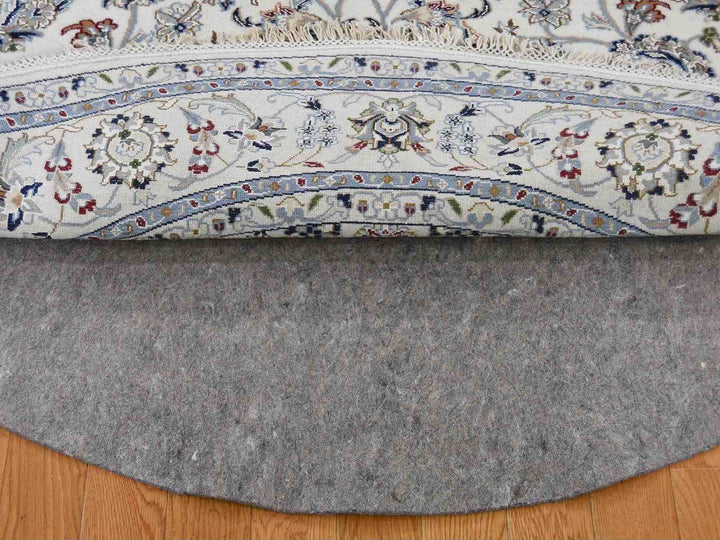 4'2" x 4'2" New Hand Knotted Ivory Wool & Silk Round Oriental Rug - MOA10259413