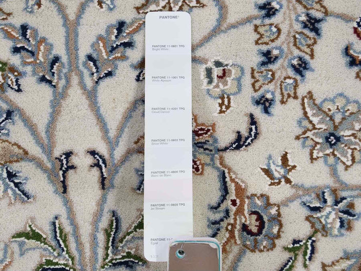 4'2" x 4'2" New Hand Knotted Ivory Wool & Silk Round Oriental Rug - MOA10259413