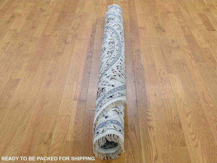 4'2" x 4'2" New Hand Knotted Ivory Wool & Silk Round Oriental Rug - MOA10259413