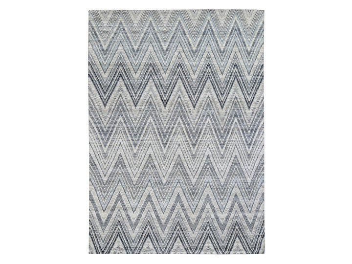 8'9" x 12'2" New Hand Knotted Grey Wool & Silk Rectangle Oriental Rug - MOA10259437