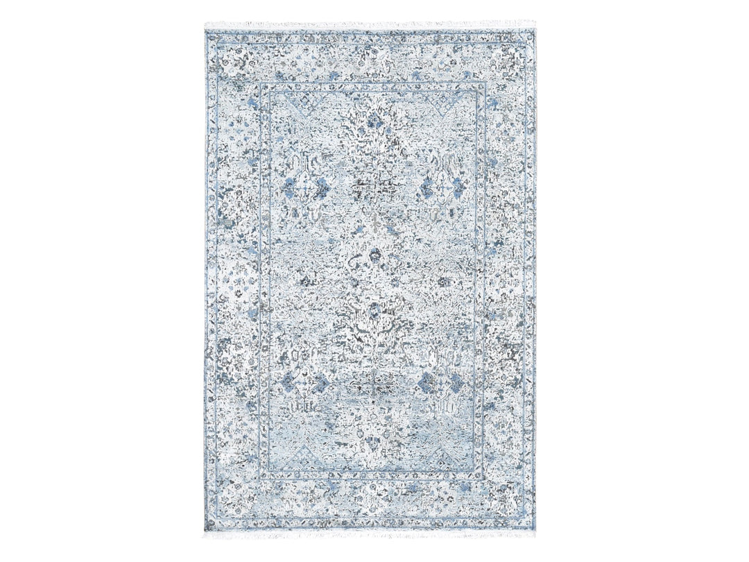 6'0" x 9'3" New Hand Knotted Blue Wool & Silk Rectangle Oriental Rug - MOA10259478
