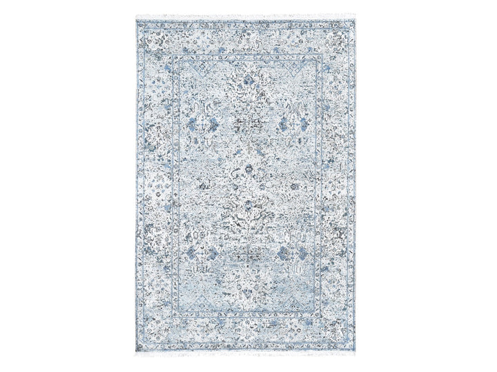 6'0" x 9'3" New Hand Knotted Blue Wool & Silk Rectangle Oriental Rug - MOA10259478