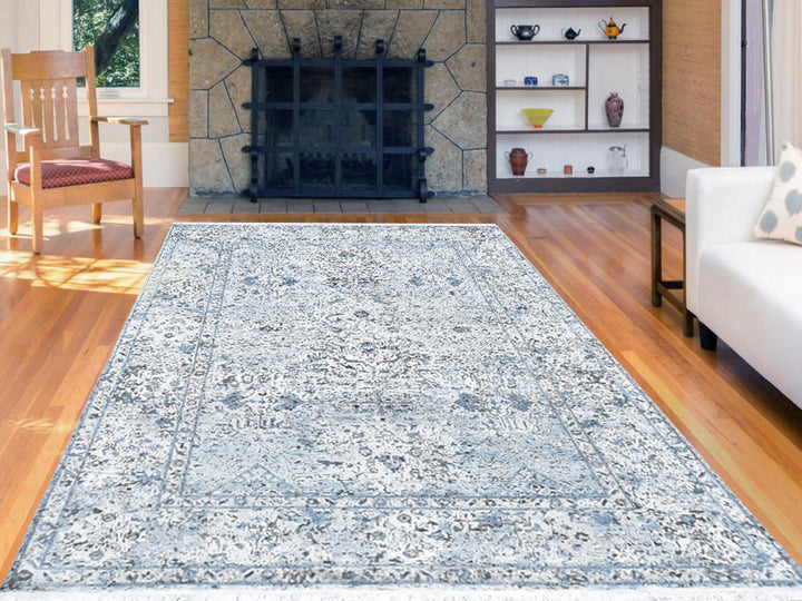 6'0" x 9'3" New Hand Knotted Blue Wool & Silk Rectangle Oriental Rug - MOA10259478