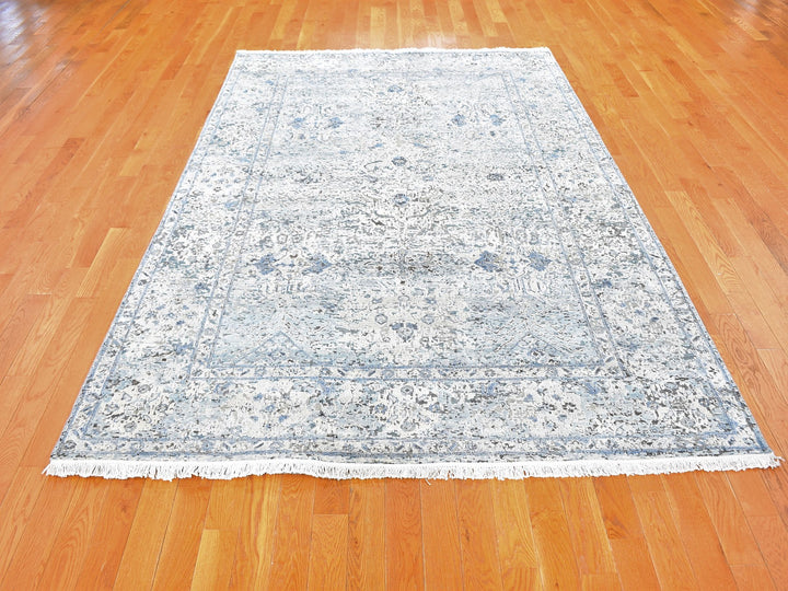 6'0" x 9'3" New Hand Knotted Blue Wool & Silk Rectangle Oriental Rug - MOA10259478