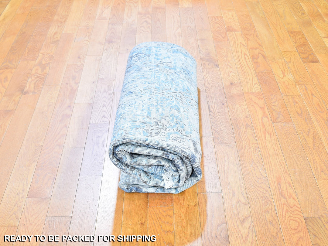 6'0" x 9'3" New Hand Knotted Blue Wool & Silk Rectangle Oriental Rug - MOA10259478