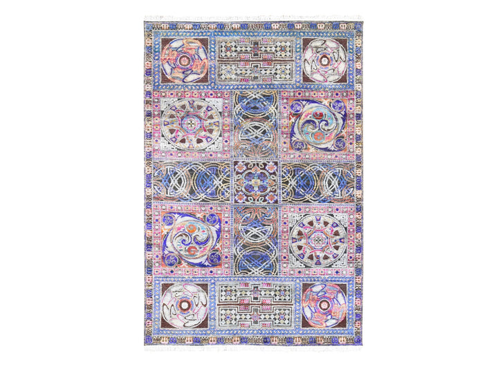 6'1" x 9'0" New Hand Knotted Blue Wool & Silk Rectangle Oriental Rug - MOA10259480
