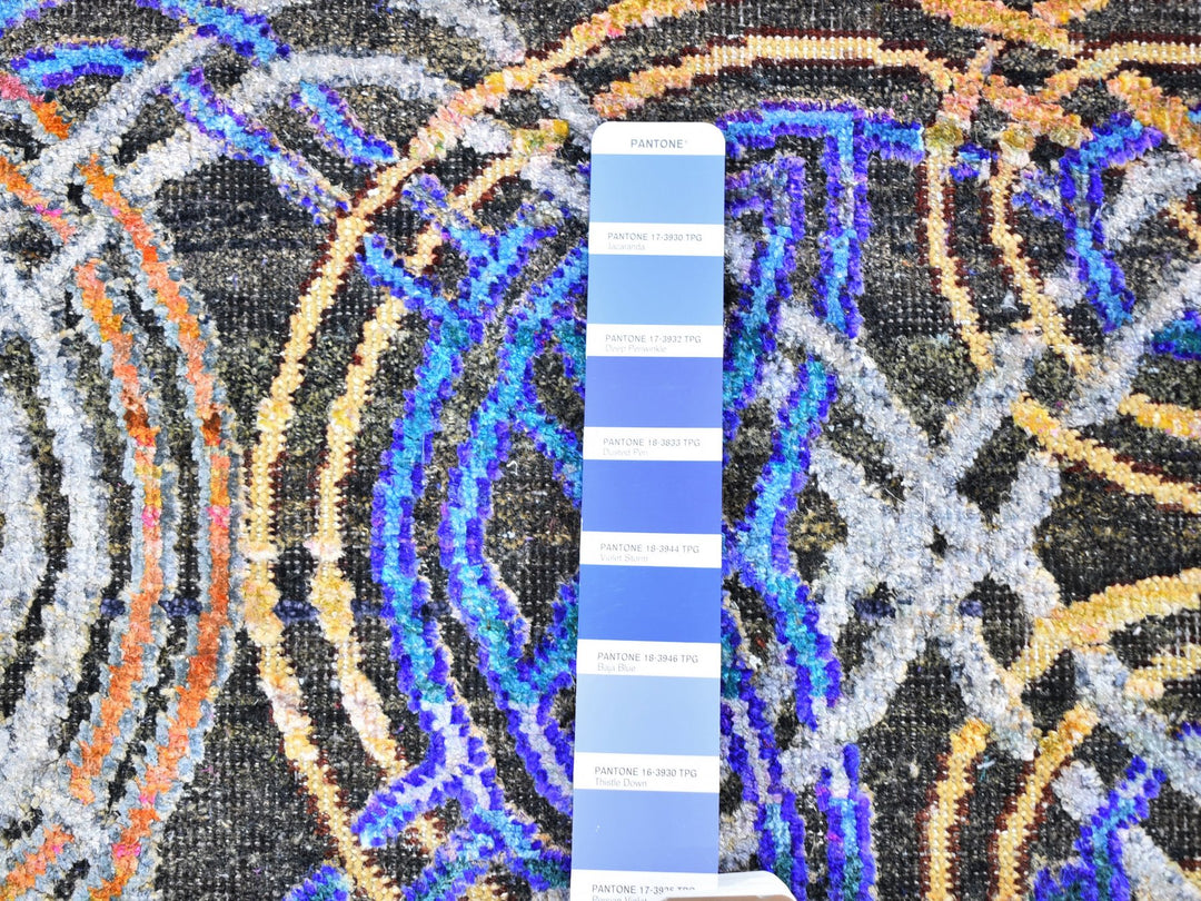 6'1" x 9'0" New Hand Knotted Blue Wool & Silk Rectangle Oriental Rug - MOA10259480