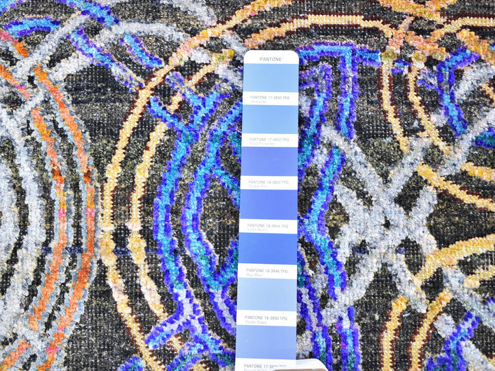 6'1" x 9'0" New Hand Knotted Blue Wool & Silk Rectangle Oriental Rug - MOA10259480