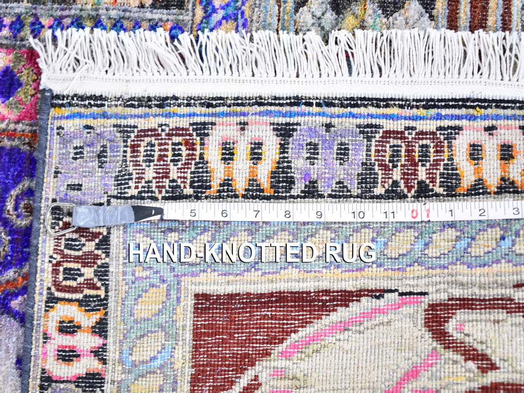 6'1" x 9'0" New Hand Knotted Blue Wool & Silk Rectangle Oriental Rug - MOA10259480