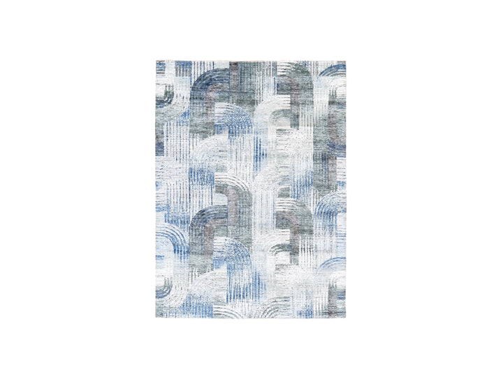 5'1" x 7'0" New Hand Knotted Blue Wool & Silk Rectangle Oriental Rug - MOA10259481