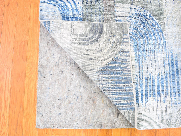 5'1" x 7'0" New Hand Knotted Blue Wool & Silk Rectangle Oriental Rug - MOA10259481
