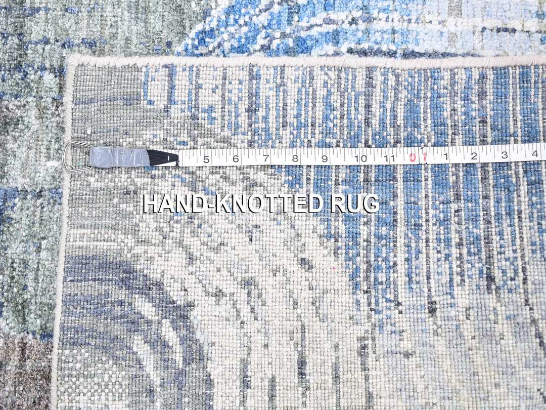 5'1" x 7'0" New Hand Knotted Blue Wool & Silk Rectangle Oriental Rug - MOA10259481