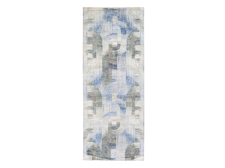 4'0" x 10'2" New Hand Knotted Blue Wool & Silk Runner Oriental Rug - MOA10259482