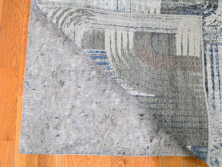 4'0" x 10'2" New Hand Knotted Blue Wool & Silk Runner Oriental Rug - MOA10259482