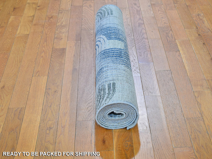 4'0" x 10'2" New Hand Knotted Blue Wool & Silk Runner Oriental Rug - MOA10259482