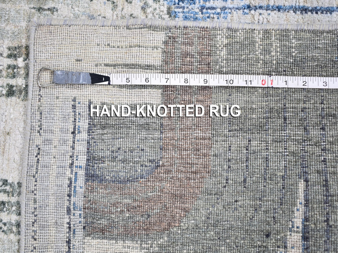 4'0" x 10'2" New Hand Knotted Blue Wool & Silk Runner Oriental Rug - MOA10259482