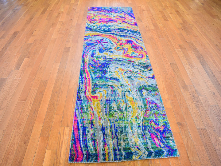 3'0" x 10'0" New Hand Knotted Yellow Wool & Silk Runner Oriental Rug - MOA10259483