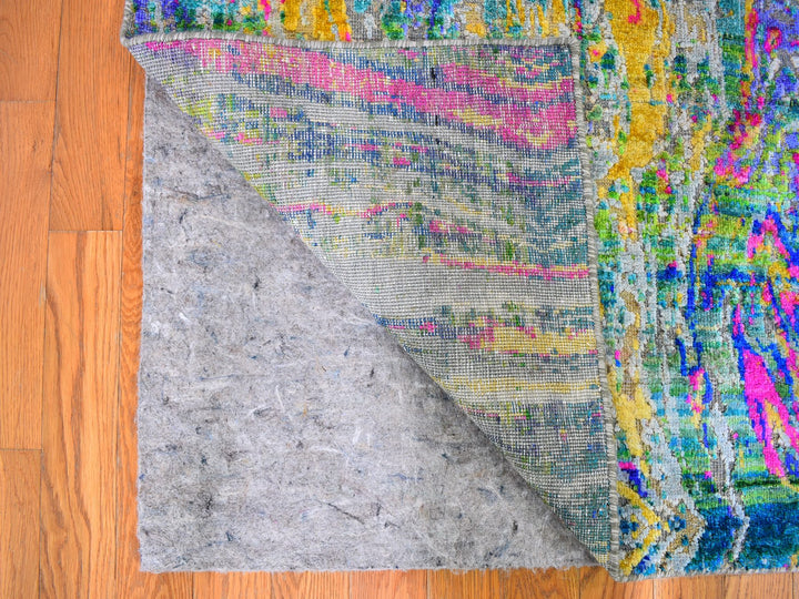 3'0" x 10'0" New Hand Knotted Yellow Wool & Silk Runner Oriental Rug - MOA10259483