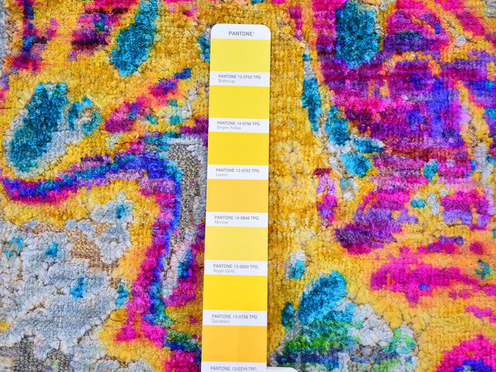 3'0" x 10'0" New Hand Knotted Yellow Wool & Silk Runner Oriental Rug - MOA10259483