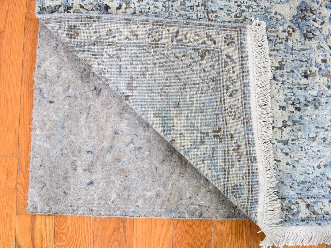 2'5" x 5'10" New Hand Knotted Blue Wool & Silk Runner Oriental Rug - MOA10259484