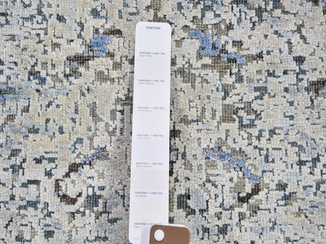2'5" x 5'10" New Hand Knotted Blue Wool & Silk Runner Oriental Rug - MOA10259484