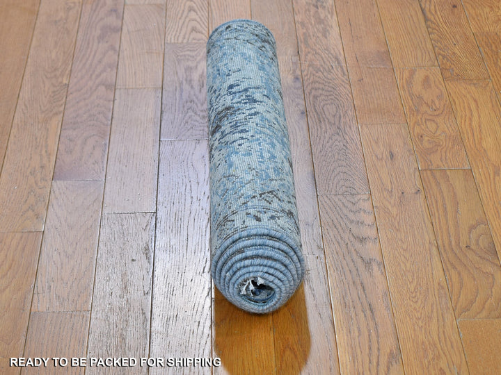 2'5" x 5'10" New Hand Knotted Blue Wool & Silk Runner Oriental Rug - MOA10259484