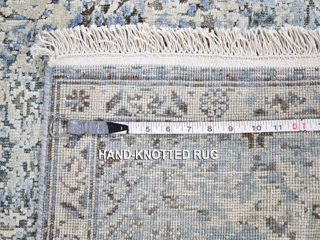 2'5" x 5'10" New Hand Knotted Blue Wool & Silk Runner Oriental Rug - MOA10259484