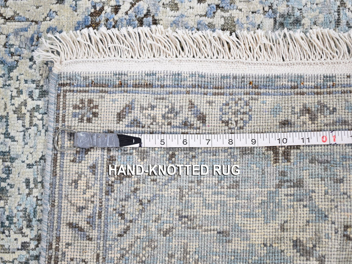 2'5" x 5'10" New Hand Knotted Blue Wool & Silk Runner Oriental Rug - MOA10259484
