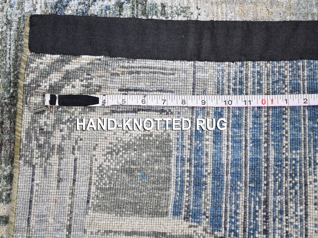 2'7" x 8'3" New Hand Knotted Blue Wool & Silk Runner Oriental Rug - MOA10259485