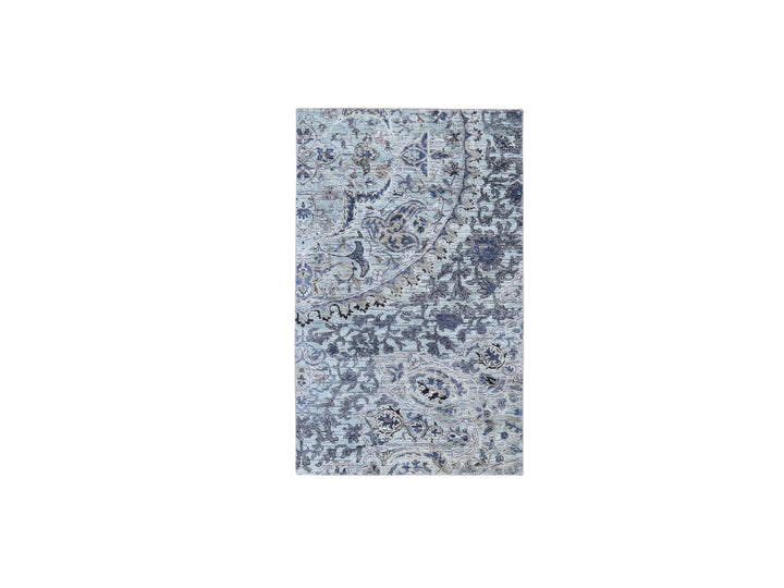 3'0" x 5'3" New Hand Knotted Grey Wool & Silk Rectangle Oriental Rug - MOA10259487