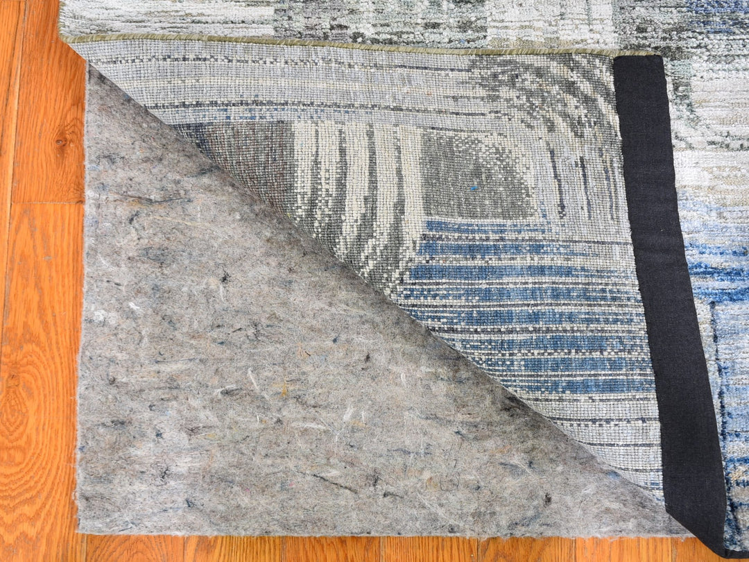2'7" x 10'4" New Hand Knotted Blue Wool & Silk Runner Oriental Rug - MOA10259488