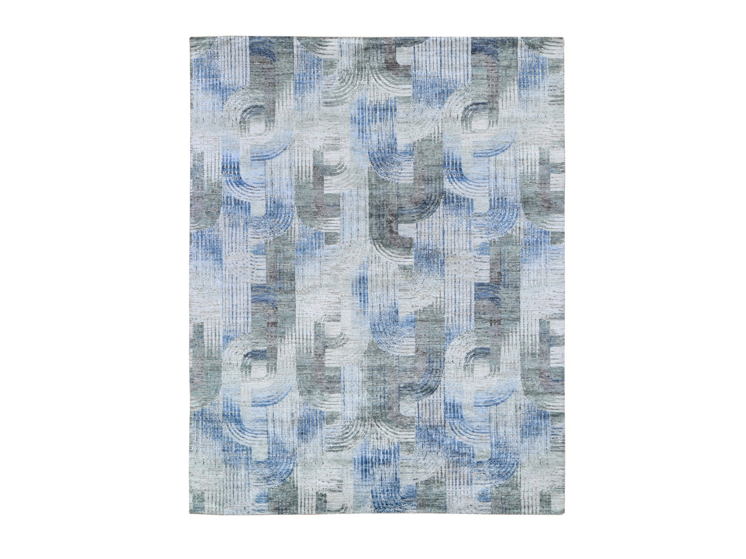 8'0" x 10'2" New Hand Knotted Blue Wool & Silk Rectangle Oriental Rug - MOA10259495