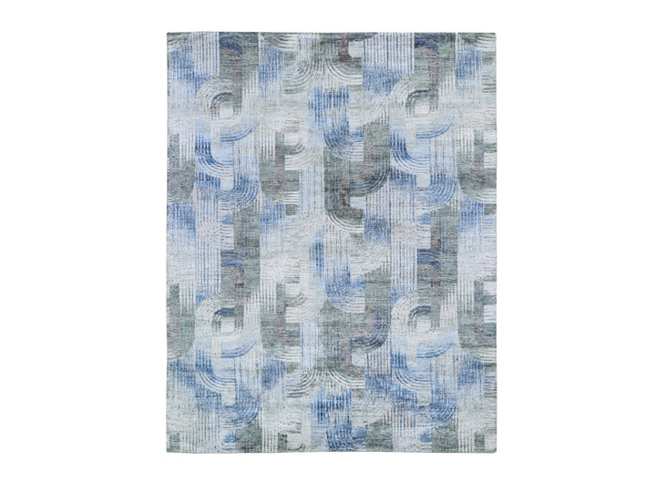 8'0" x 10'2" New Hand Knotted Blue Wool & Silk Rectangle Oriental Rug - MOA10259495