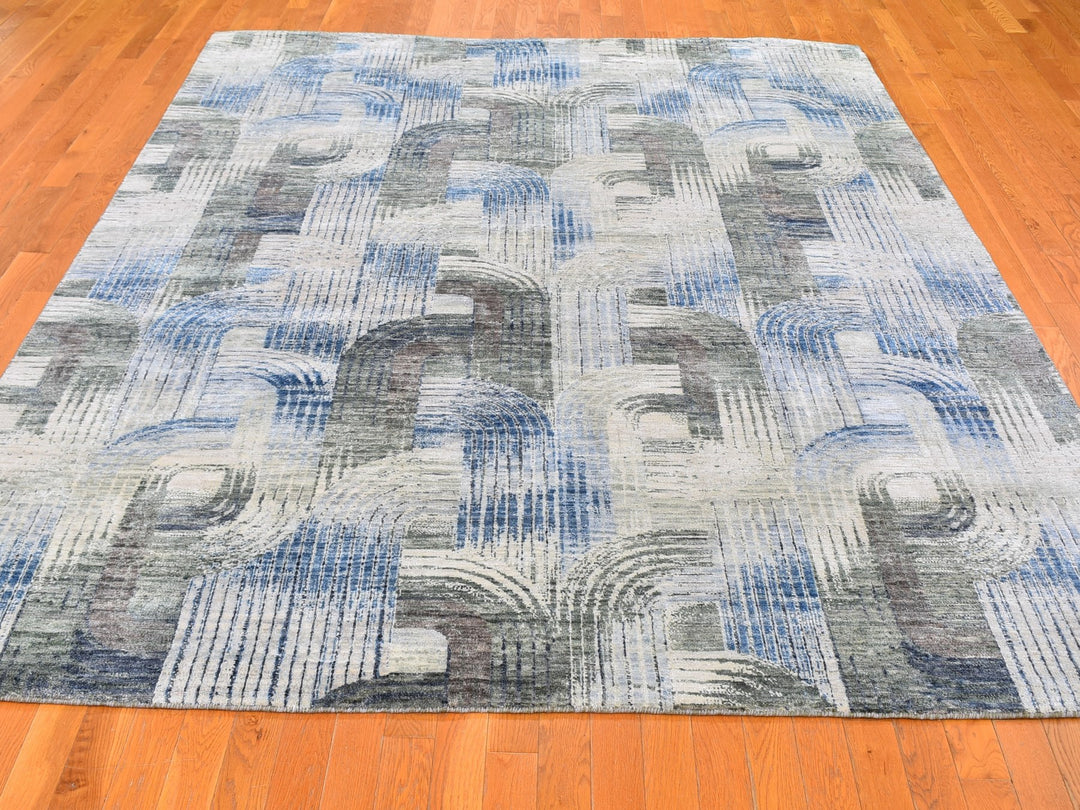 8'0" x 10'2" New Hand Knotted Blue Wool & Silk Rectangle Oriental Rug - MOA10259495