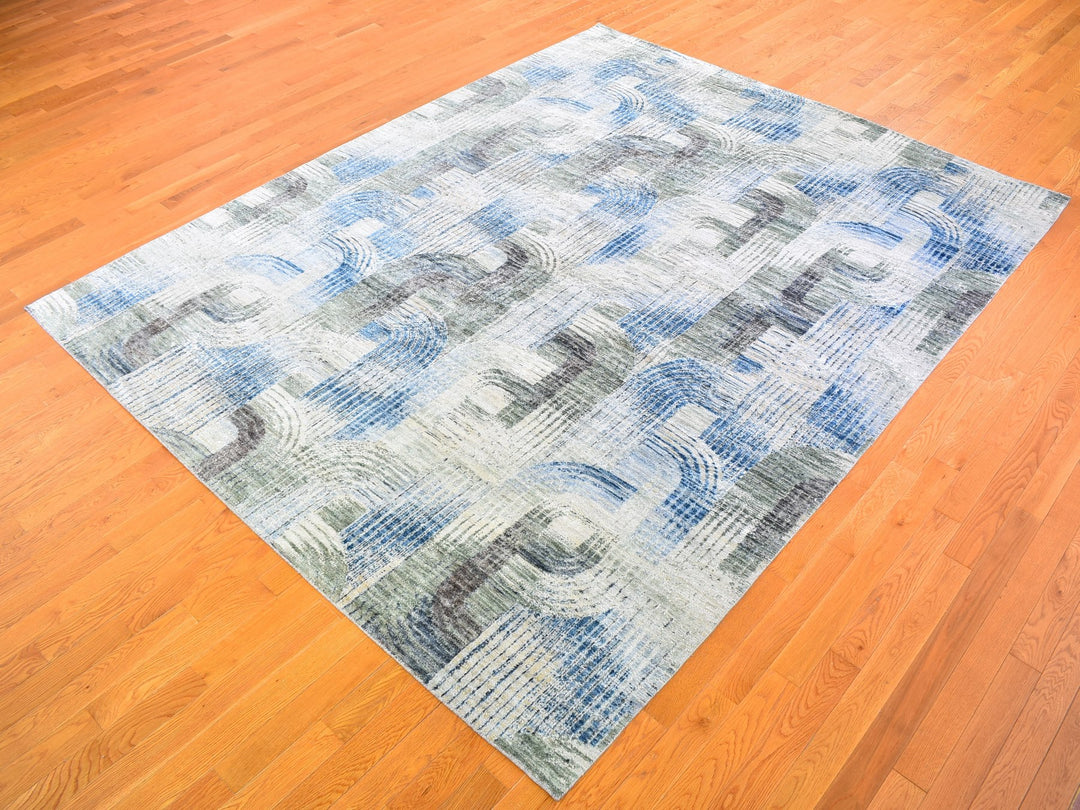 8'0" x 10'2" New Hand Knotted Blue Wool & Silk Rectangle Oriental Rug - MOA10259495