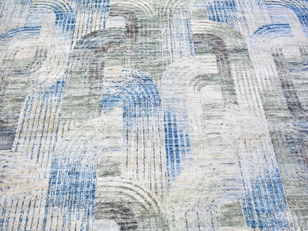 8'0" x 10'2" New Hand Knotted Blue Wool & Silk Rectangle Oriental Rug - MOA10259495