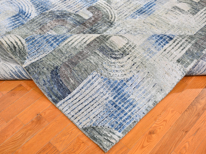8'0" x 10'2" New Hand Knotted Blue Wool & Silk Rectangle Oriental Rug - MOA10259495