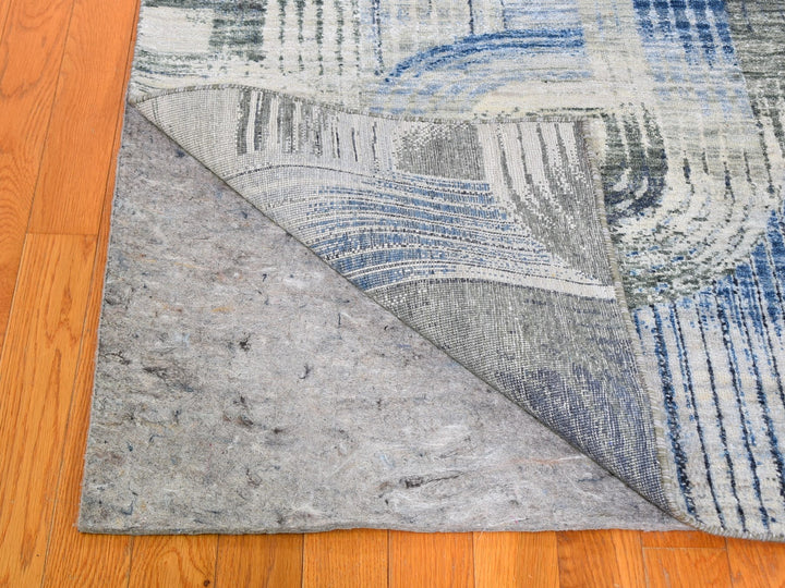8'0" x 10'2" New Hand Knotted Blue Wool & Silk Rectangle Oriental Rug - MOA10259495