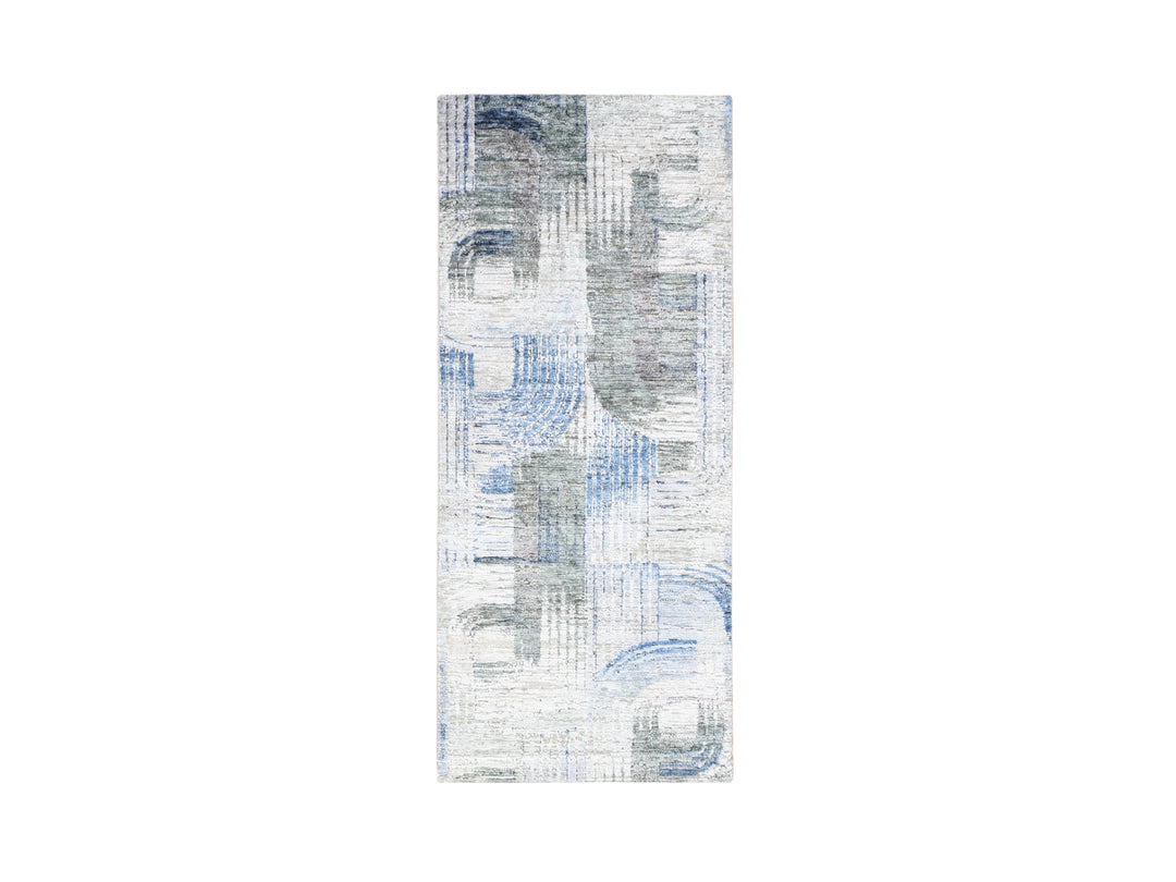 2'8" x 6'1" New Hand Knotted Blue Wool & Silk Runner Oriental Rug - MOA10259499