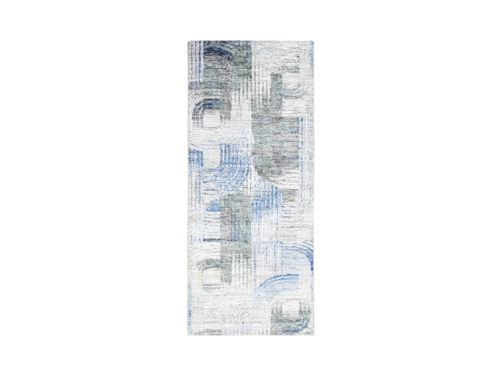 2'8" x 6'1" New Hand Knotted Blue Wool & Silk Runner Oriental Rug - MOA10259499