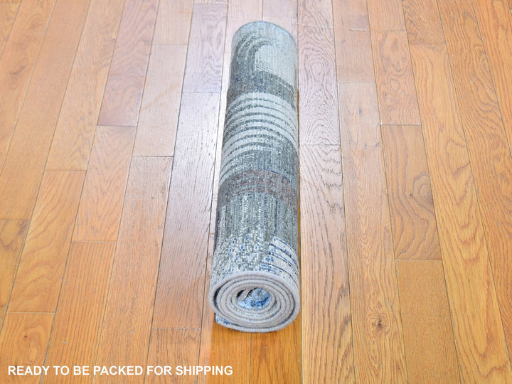 2'8" x 6'1" New Hand Knotted Blue Wool & Silk Runner Oriental Rug - MOA10259499