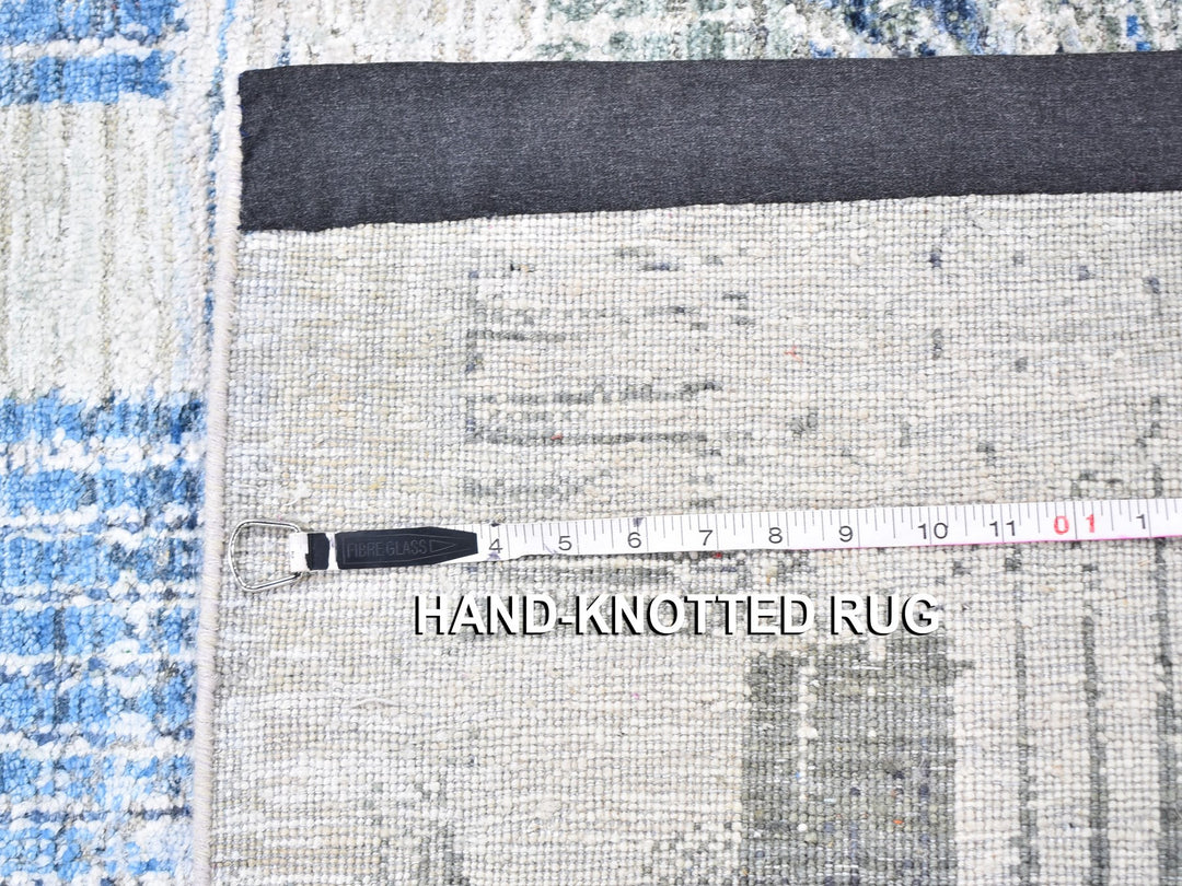 2'8" x 6'1" New Hand Knotted Blue Wool & Silk Runner Oriental Rug - MOA10259499