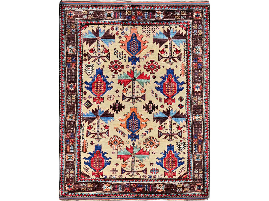 5'2" x 6'8" New Hand Knotted Ivory Wool Rectangle Oriental Rug - MOA102594