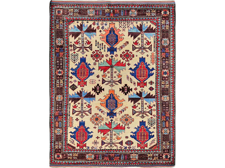 5'2" x 6'8" New Hand Knotted Ivory Wool Rectangle Oriental Rug - MOA102594